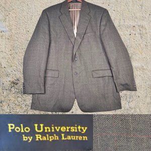 VTG Ralph Lauren Polo University 80s‎ Brown Wool Tweed Jacket 48 Tall Union Made